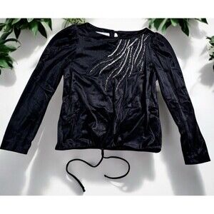 VTG 70s Tom Bezuda For Barad Velvet Top blouse Size M Black silver Sequin Disco